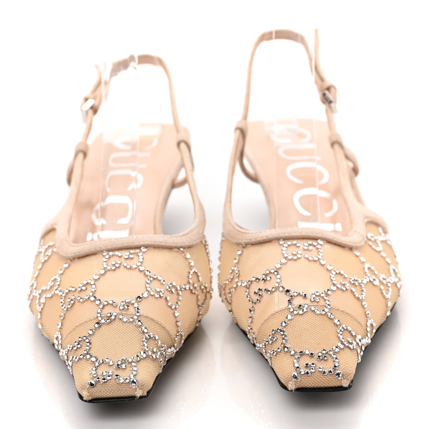 Tela Retino Kid Scamosciato Crystal GG Monogram Square G 35mm Slingback Pumps 36 Light Powder Skin Rose