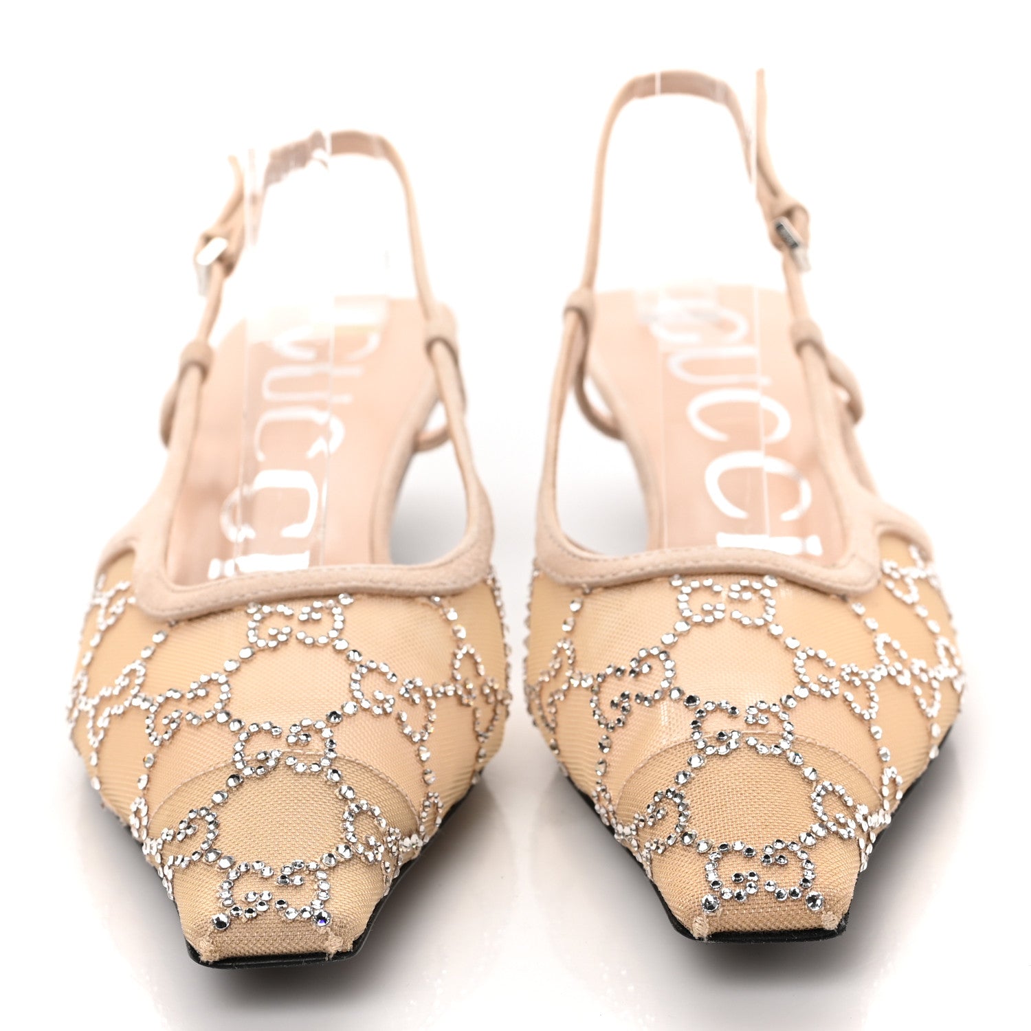 Gucci Tela Retino Kid Scamosciato Crystal GG Monogram Square G 35mm Slingback Pumps 36 Light Powder Skin Rose 2 of 7