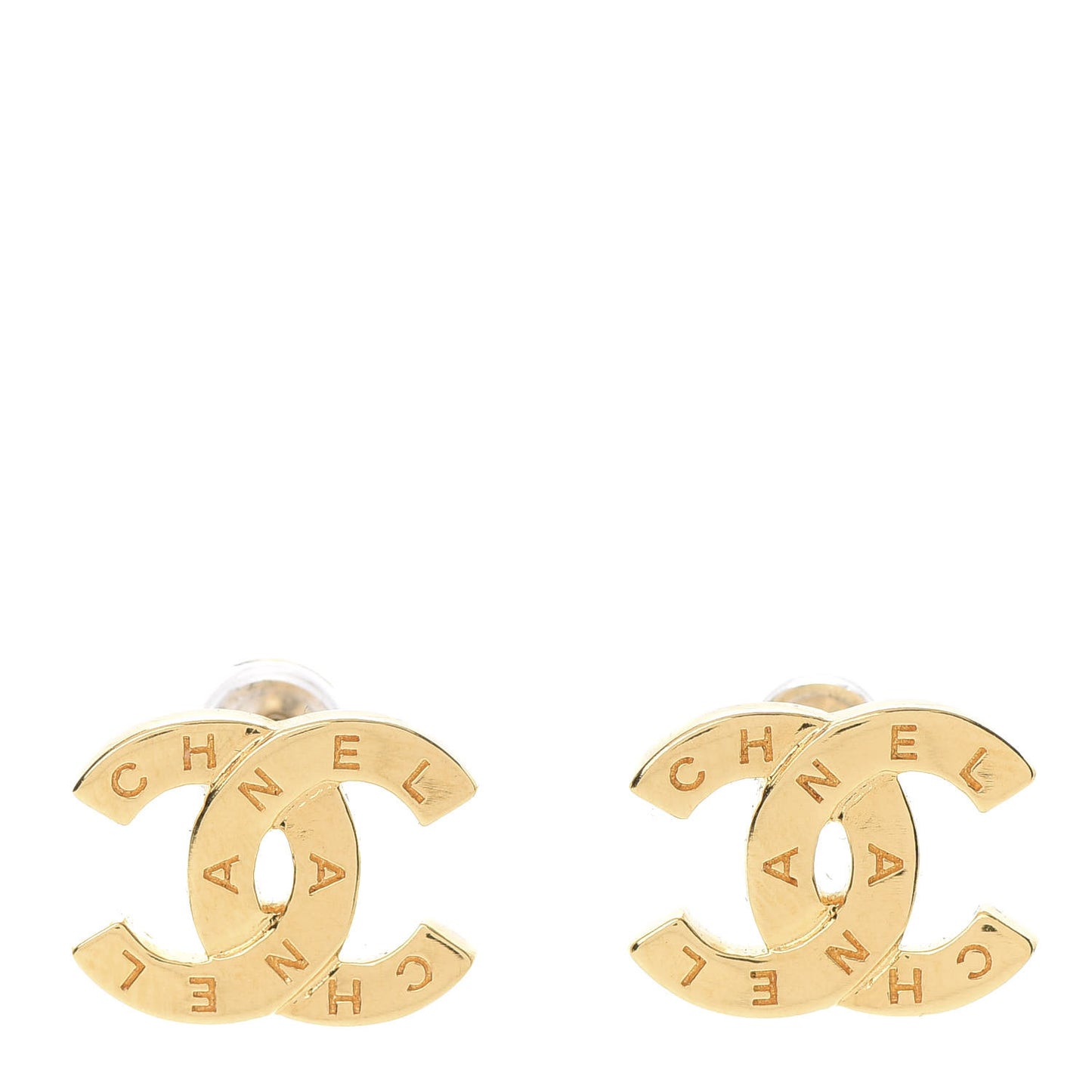 Metal CC Paris Button Stud Earrings Gold
