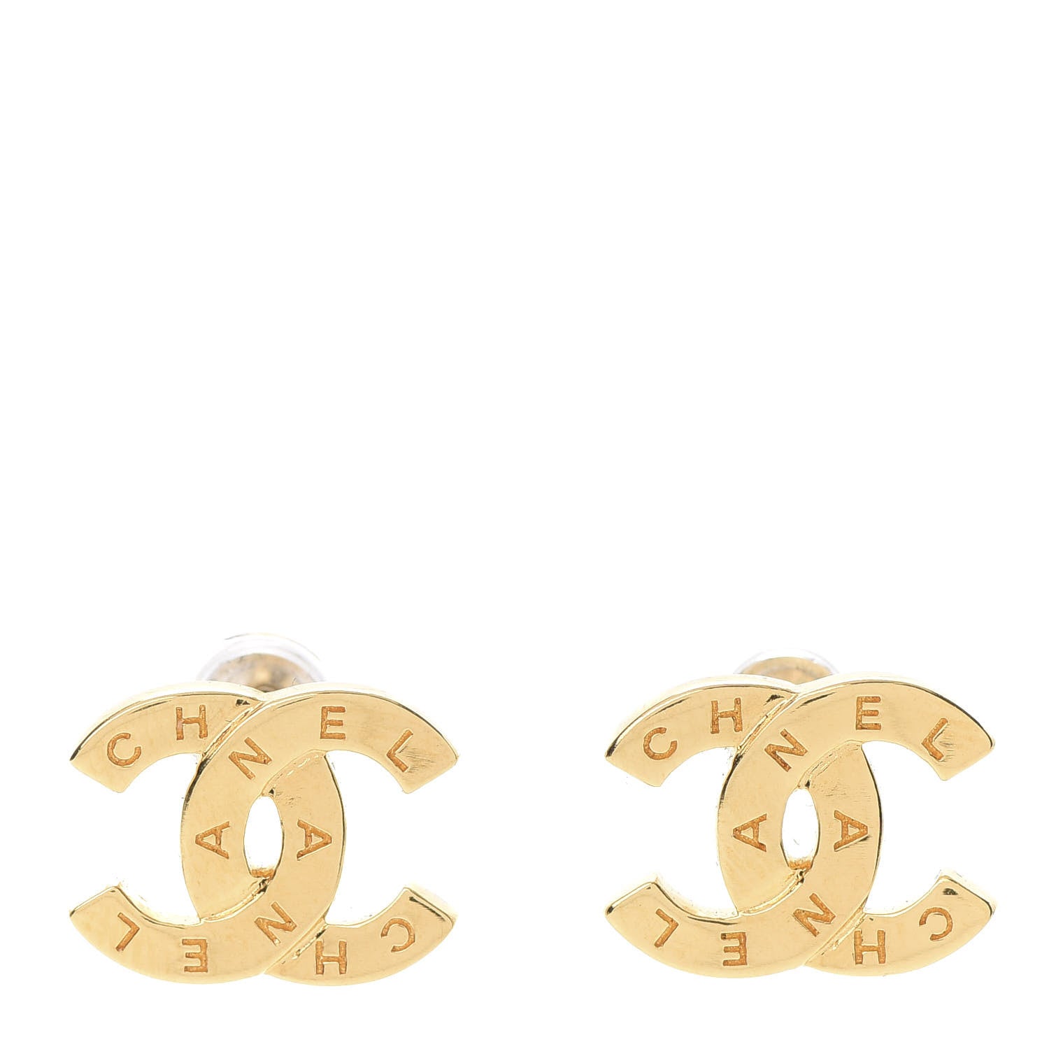 Chanel Metal CC Paris Button Stud Earrings Gold 1 of 5
