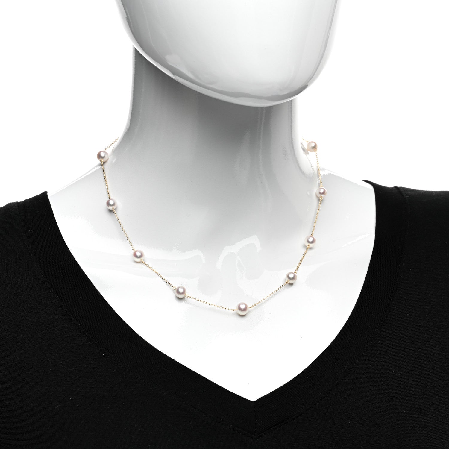 Mikimoto 18K Yellow Gold Akoya Pearl 6-6.5mm Station Necklace 2 of 4