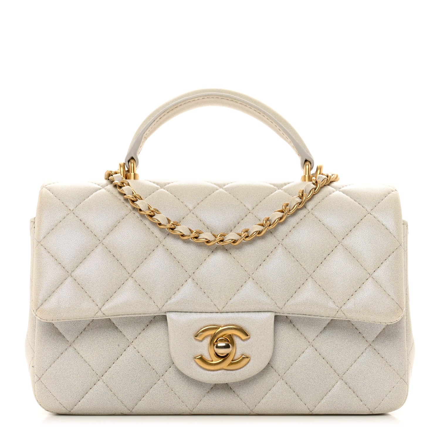 Chanel Iridescent Lambskin Quilted Mini Top Handle Rectangular Flap White 1 of 11