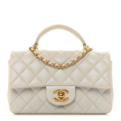 Chanel Iridescent Lambskin Quilted Mini Top Handle Rectangular Flap White 1 of 11