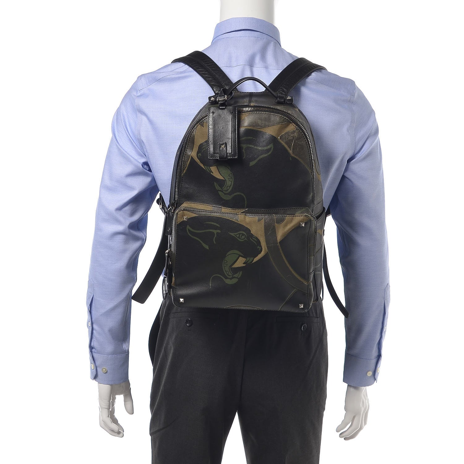 Valentino Garavani Nappa Canvas Panther Backpack Green 2 of 15