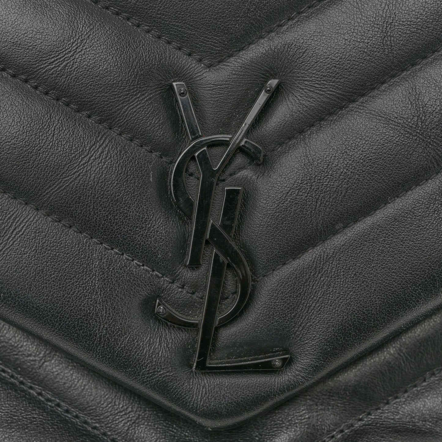 Calfskin Y Quilted Monogram Monochrome Large Loulou Chain Satchel Black