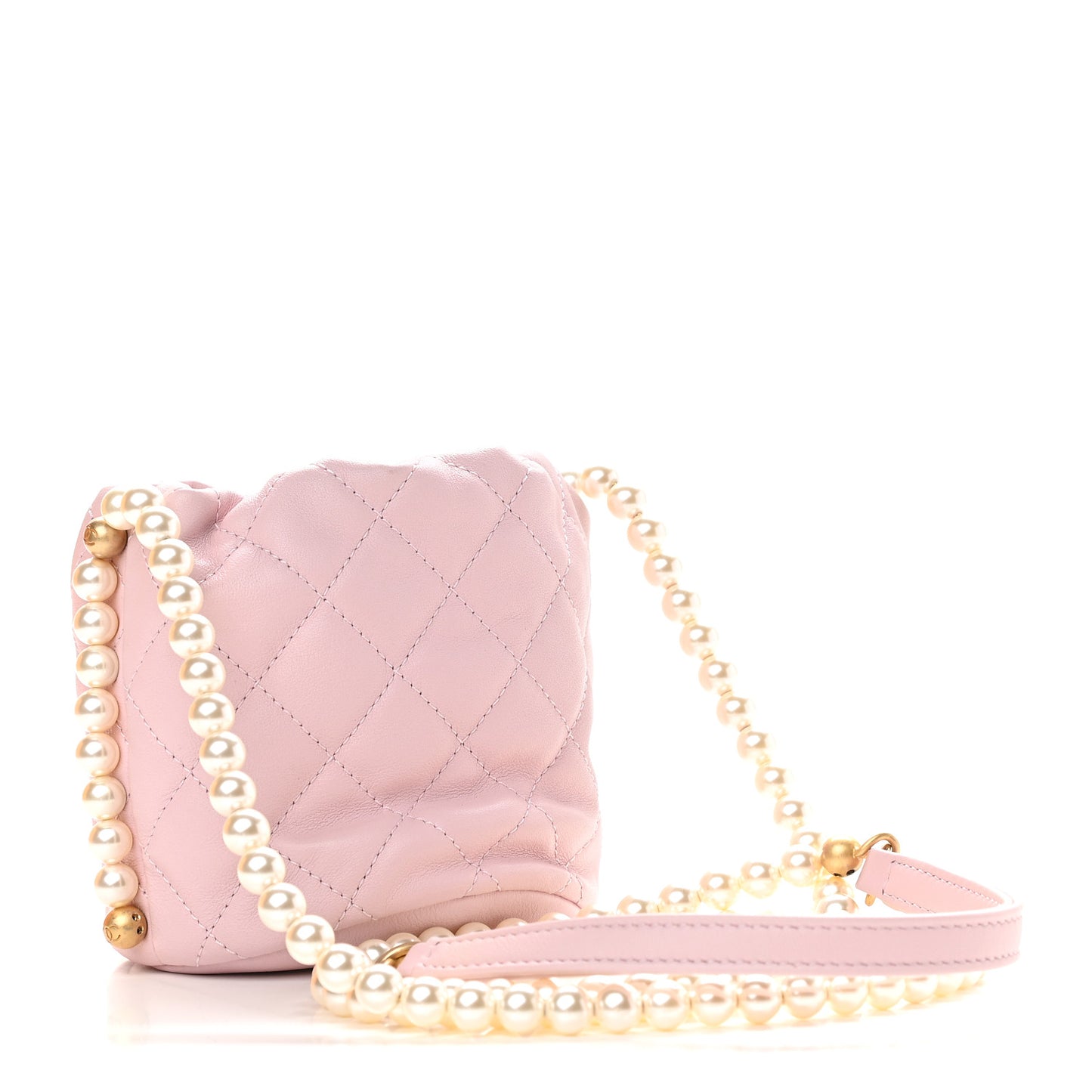 Calfskin Quilted Pearl Mini About Pearls Drawstring Bucket Light Pink