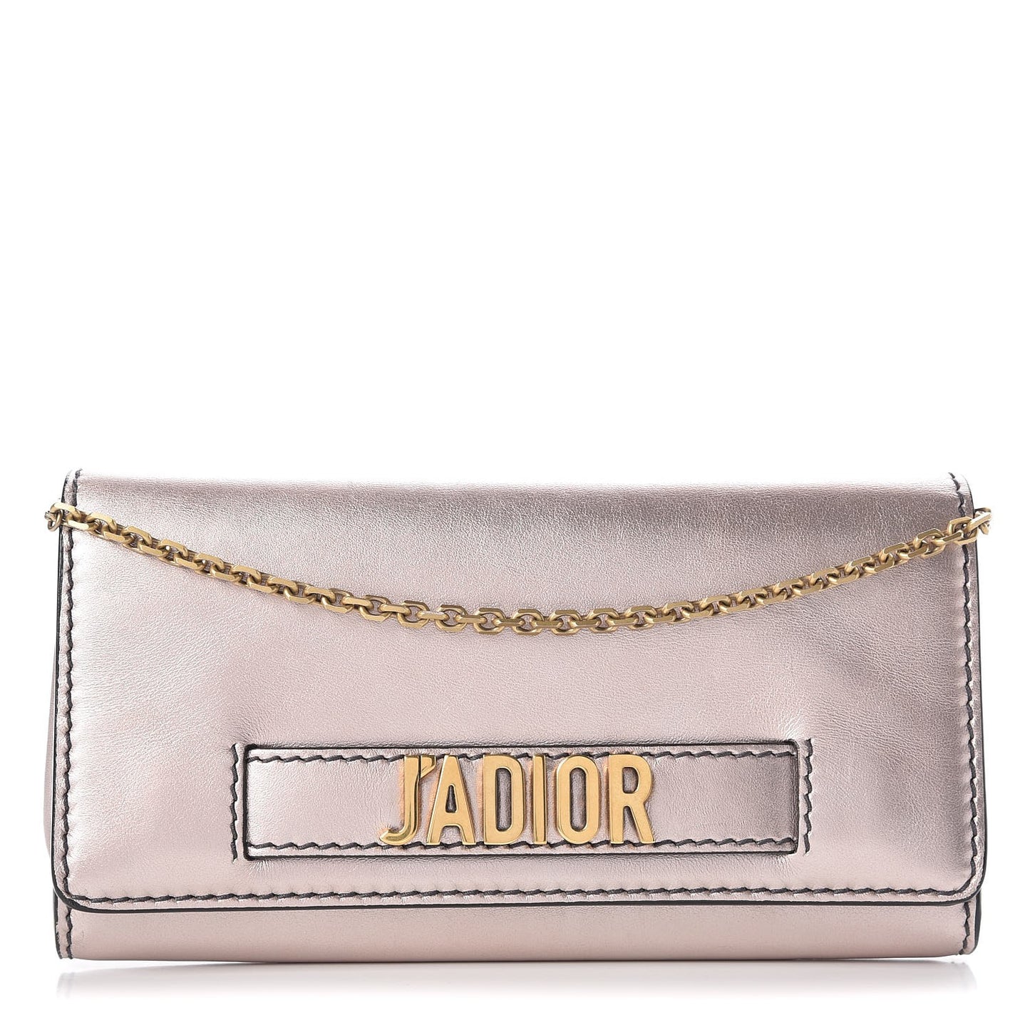 Metallic Calfskin J'adior Croisiere Chain Wallet Bronze