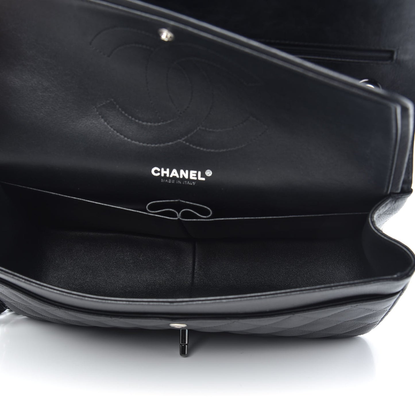 Crumpled Calfskin Quilted Jumbo Double Flap So Black