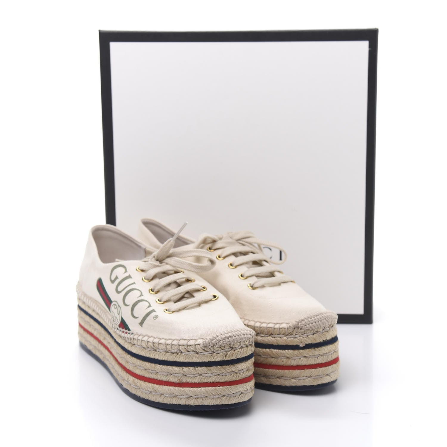 Gucci Canvas Logo Lace-Up Platform Espadrilles 39 Greggio Grege 9 of 9