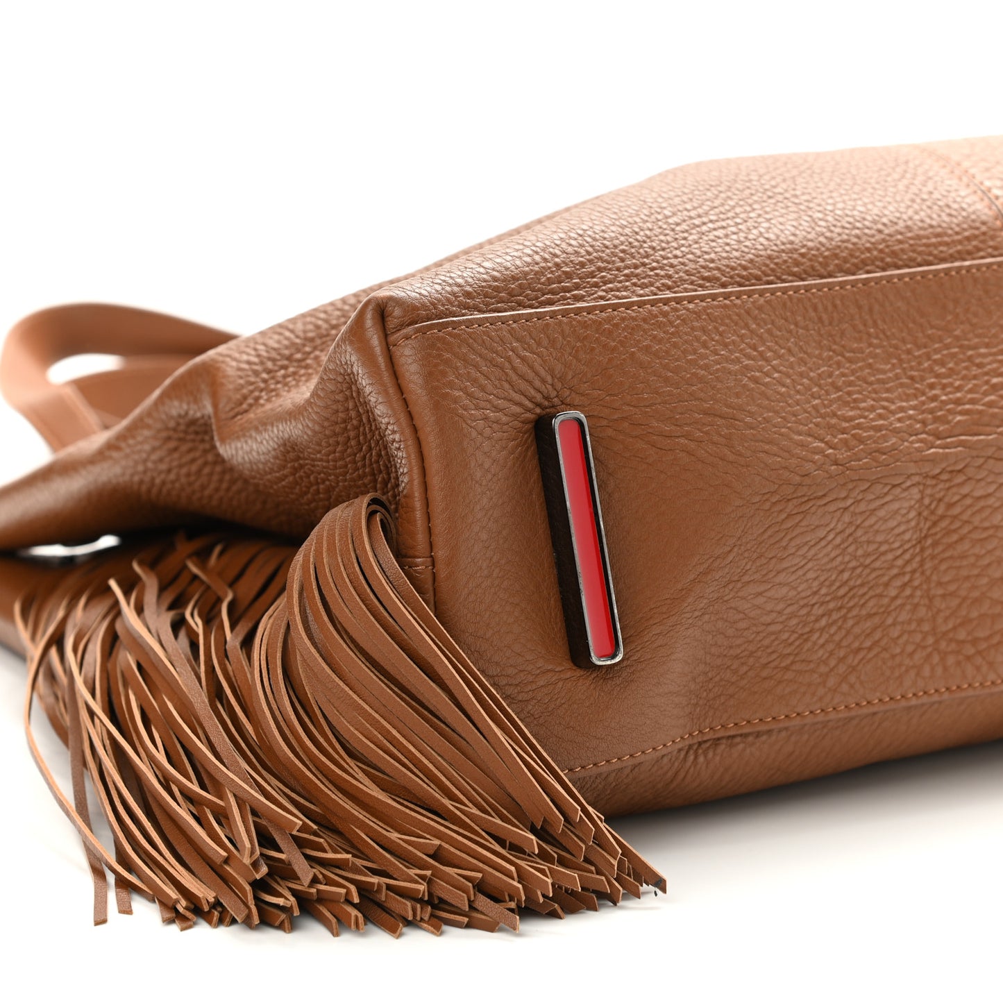 Grained Calfskin Passage Fringe Shopping Tote Brown