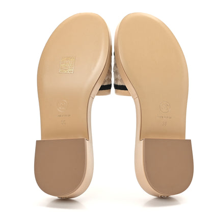 Chanel Lambskin Embroidered Logo Mule 36 Beige Black 6 of 9