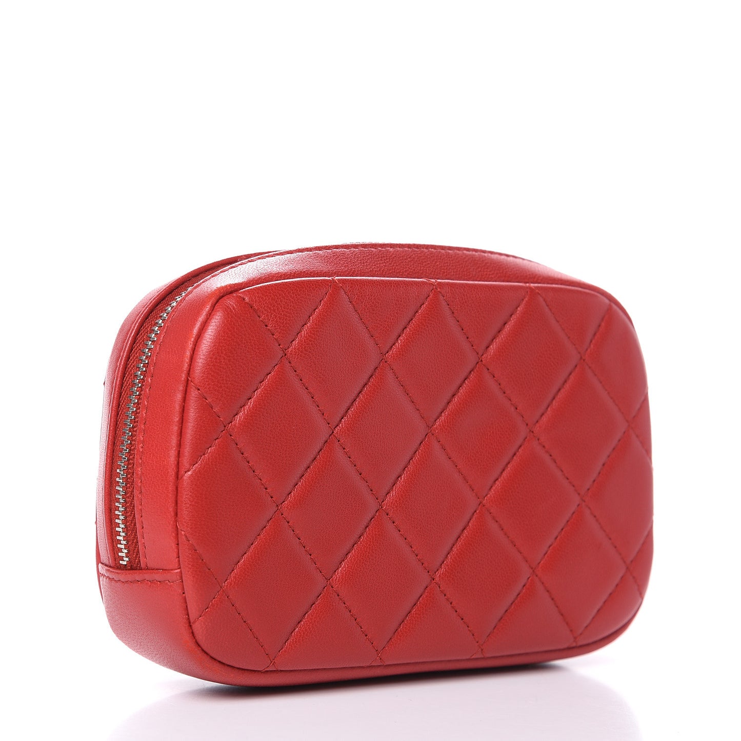 Lambskin Quilted Small Curvy Pouch Cosmetic Case Dark Red