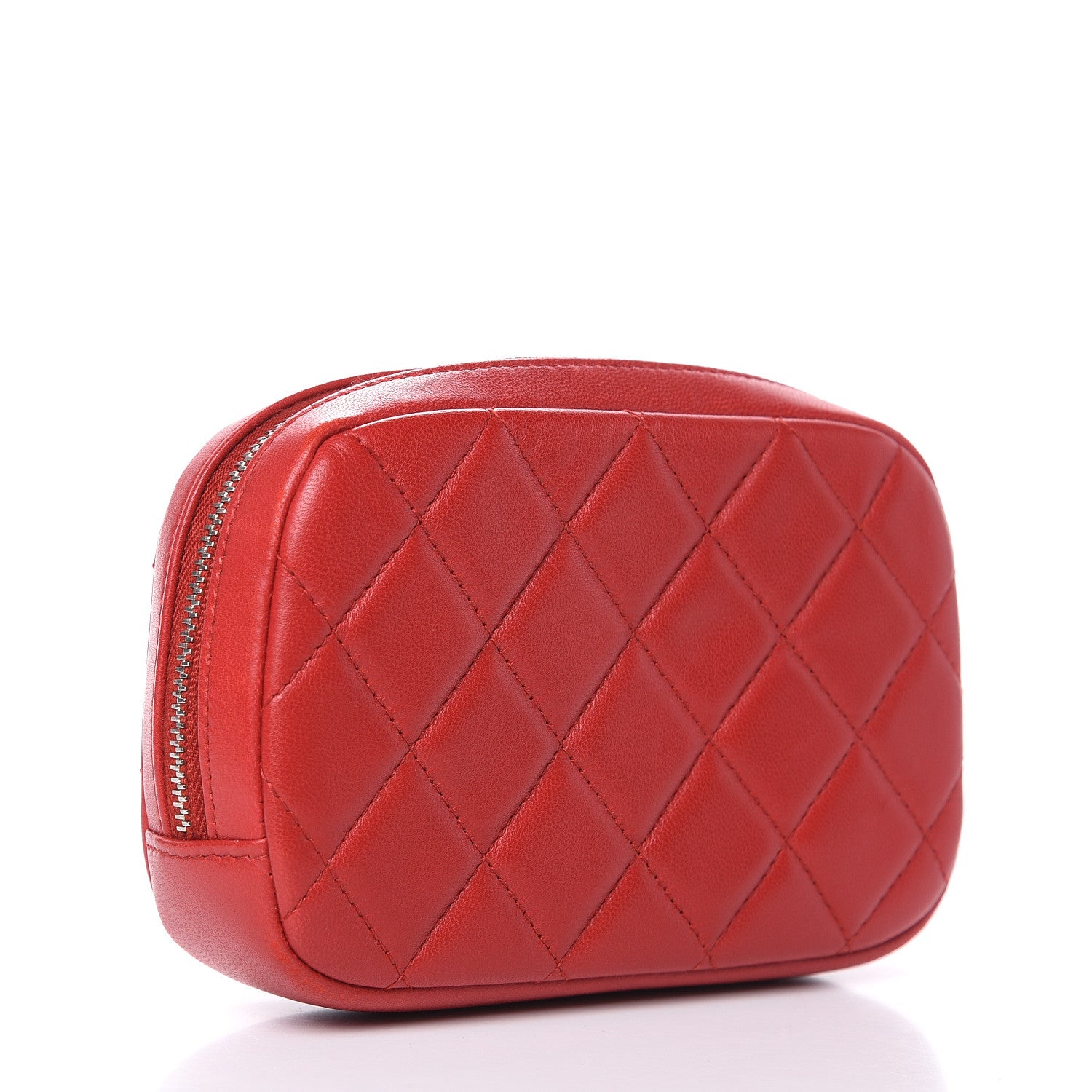 Chanel Lambskin Quilted Small Curvy Pouch Cosmetic Case Dark Red 3 of 10