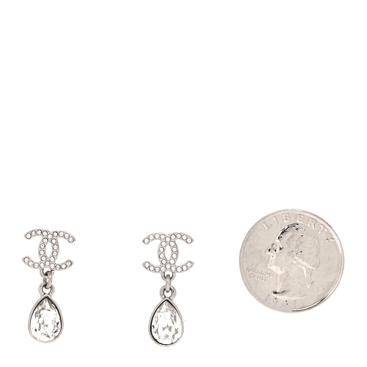 Crystal CC Teardrop Earrings Silver