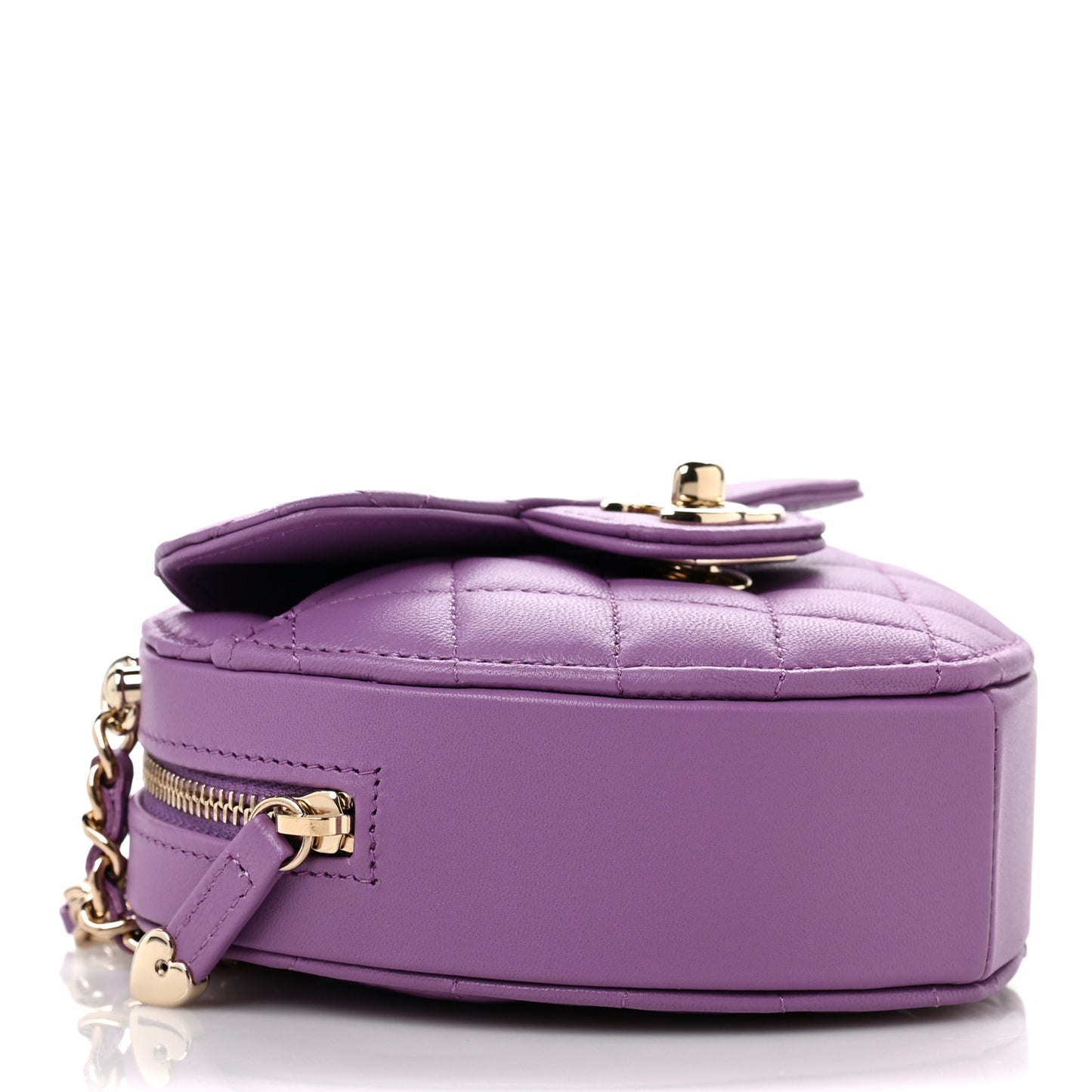 Lambskin Quilted CC In Love Heart Clutch With Chain Purple