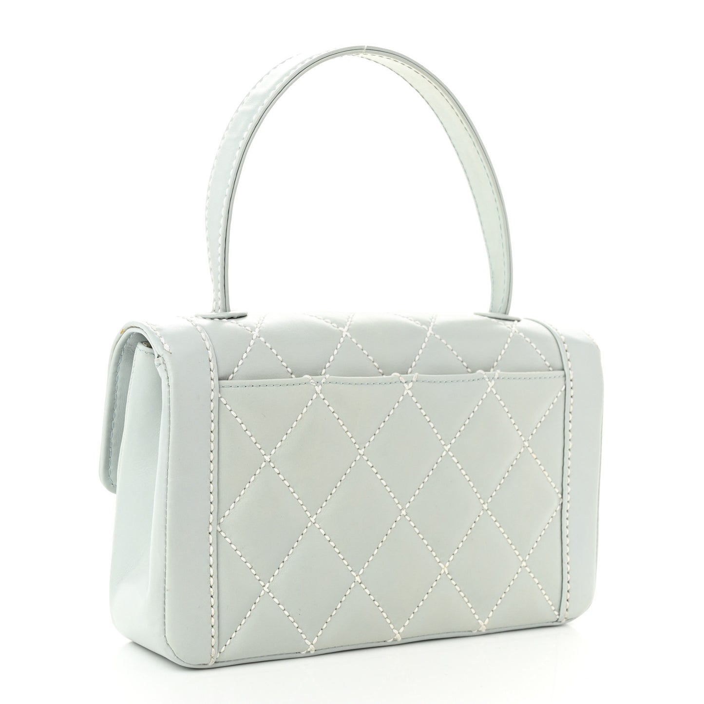 Calfskin Quilted Wild Stitch Flap Light Blue