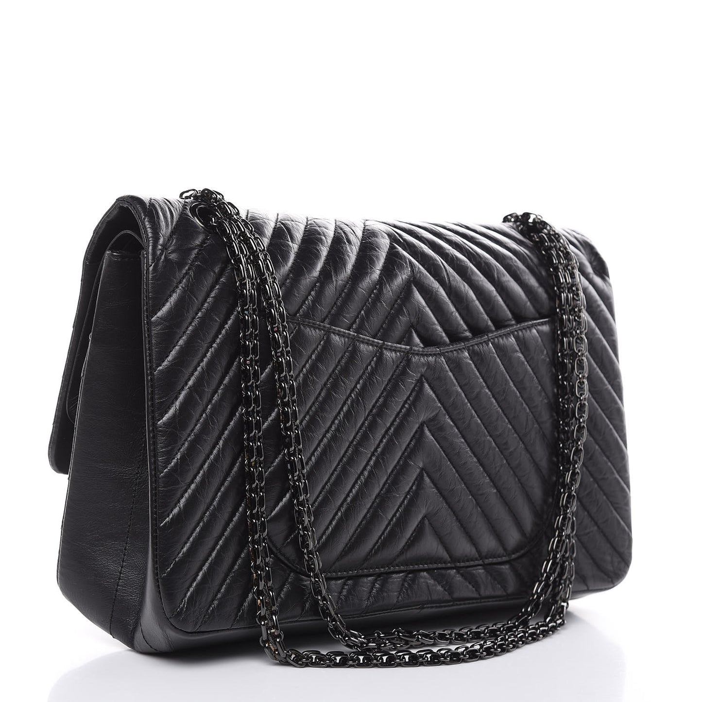 Aged Calfskin Chevron Quilted 2.55 Reissue 227 Flap So Black
