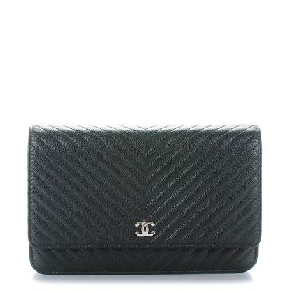 Chanel Caviar Chevron Wallet On Chain WOC Black 1 of 8