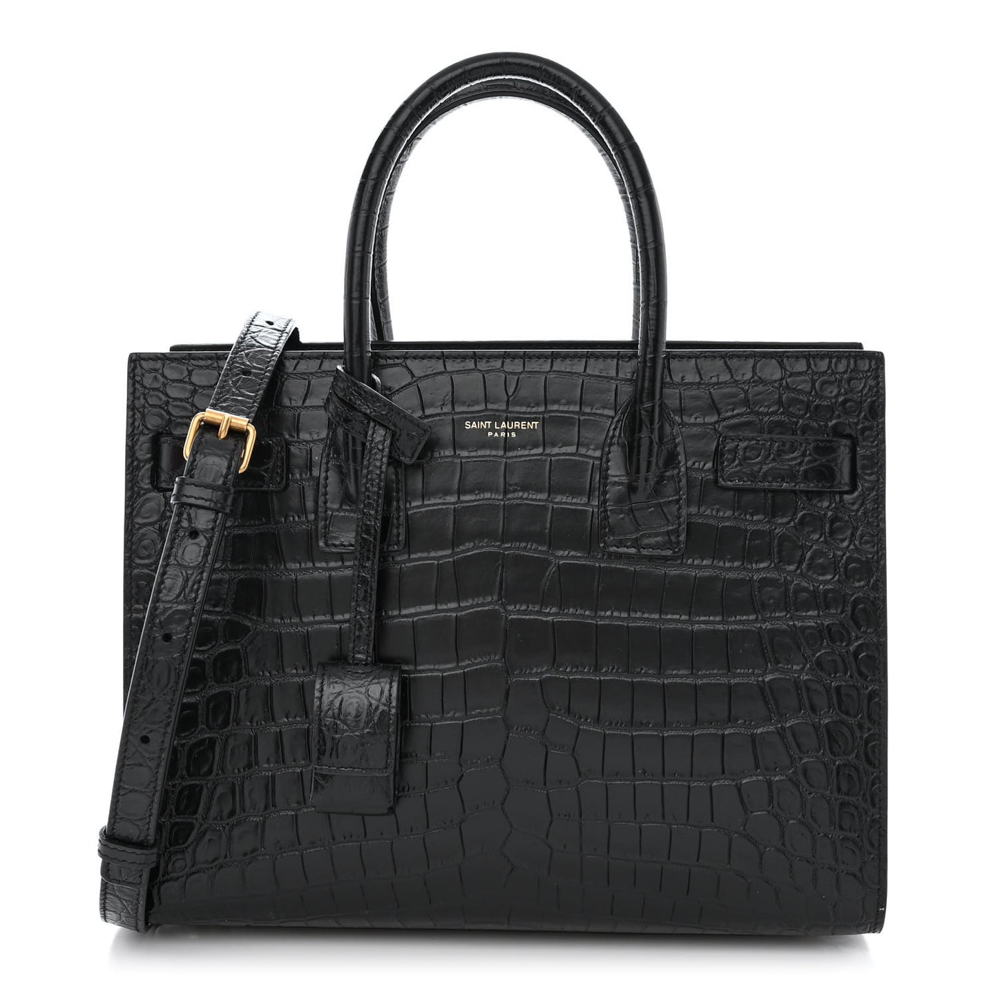 Calfskin Crocodile Embossed Baby Sac De Jour Black