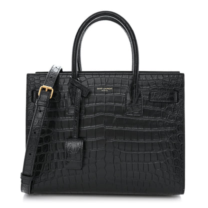 Saint Laurent Calfskin Crocodile Embossed Baby Sac De Jour Black 1 of 10