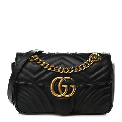 Gucci Calfskin Matelasse Mini GG Marmont Shoulder Bag Black 1 of 18