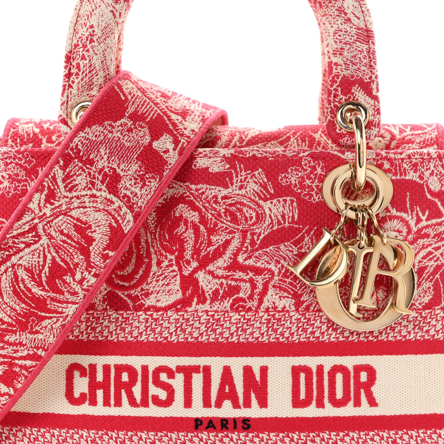 Canvas Toile De Jouy Reverse Embroidered Medium Lady D-Lite Red