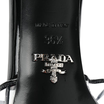 Prada Plexiglass Vernice Metal Triangle Logo 65mm Slide Sandals 36.5 Black 6 of 9
