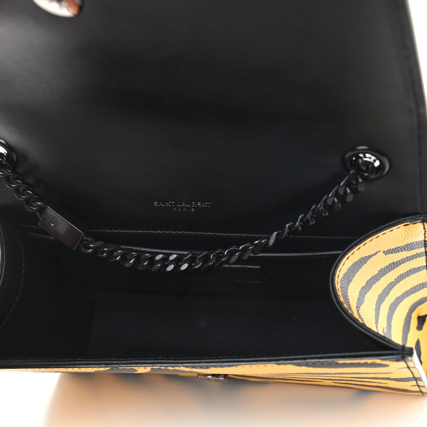 Saint Laurent Grain De Poudre Zebra Print Small Classic Monogram Kate Satchel Yellow 7 of 9