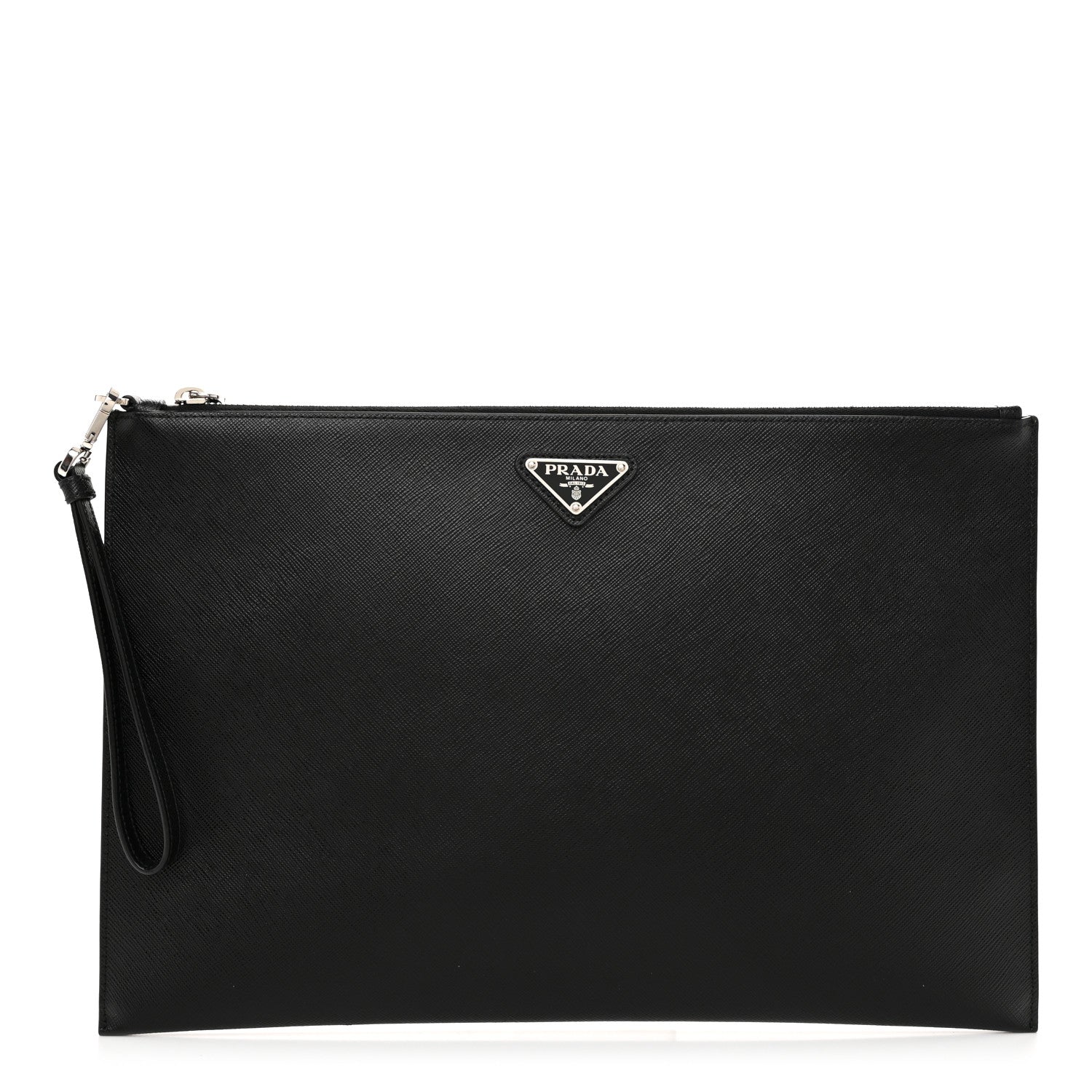Prada Saffiano Flat Wristlet Pouch Black 1 of 10