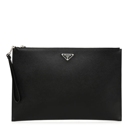 Prada Saffiano Flat Wristlet Pouch Black 1 of 10