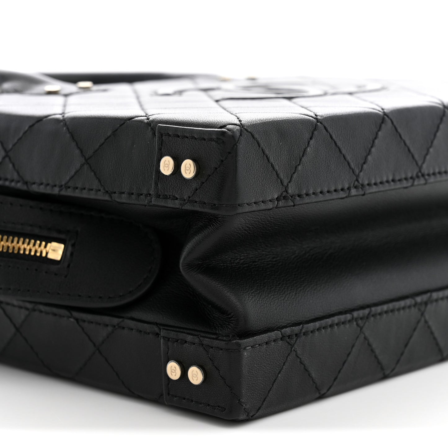 Calfskin Quilted Studded Square Vanity Case Black