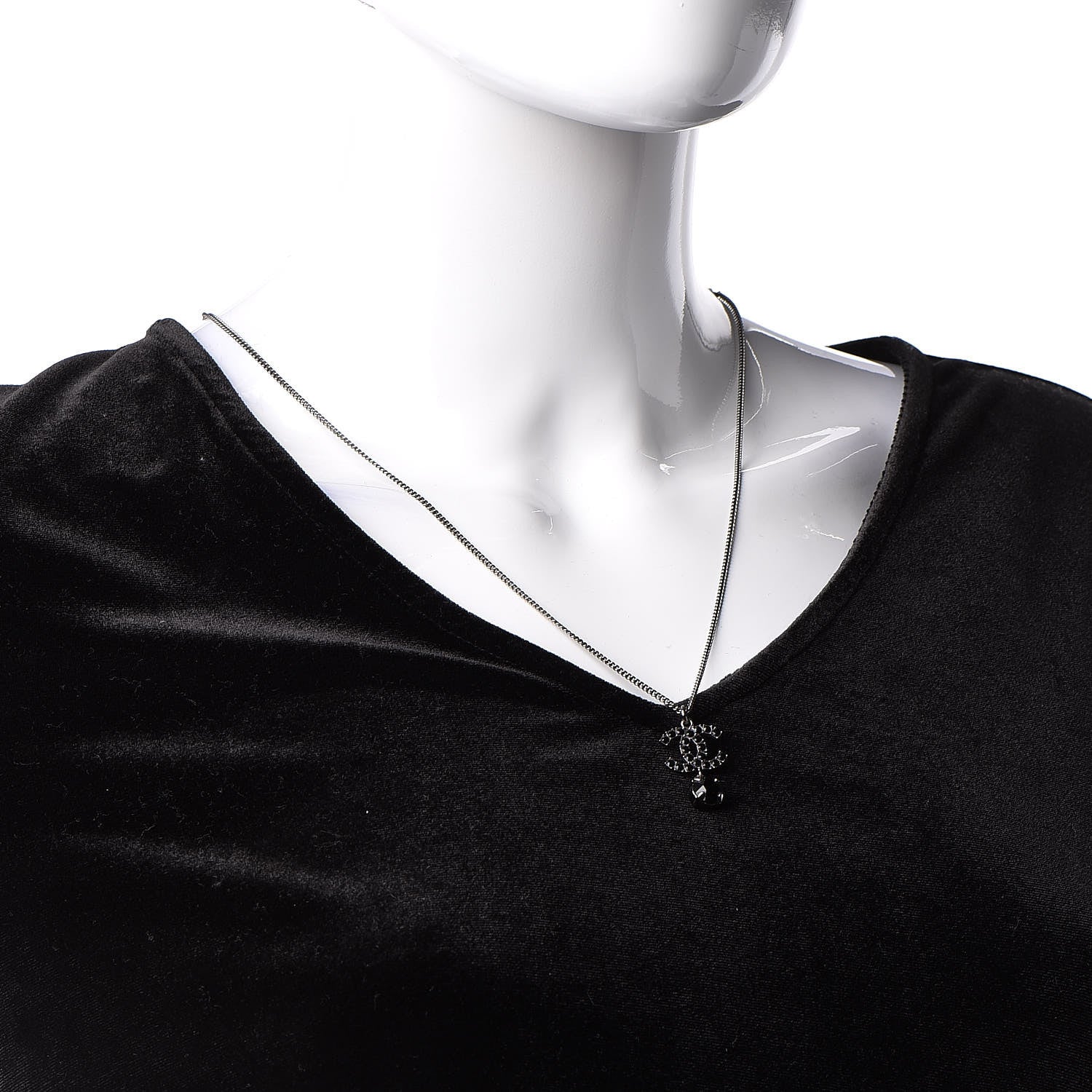 Chanel Ruthenium Crystal CC Drop Necklace Black 2 of 5