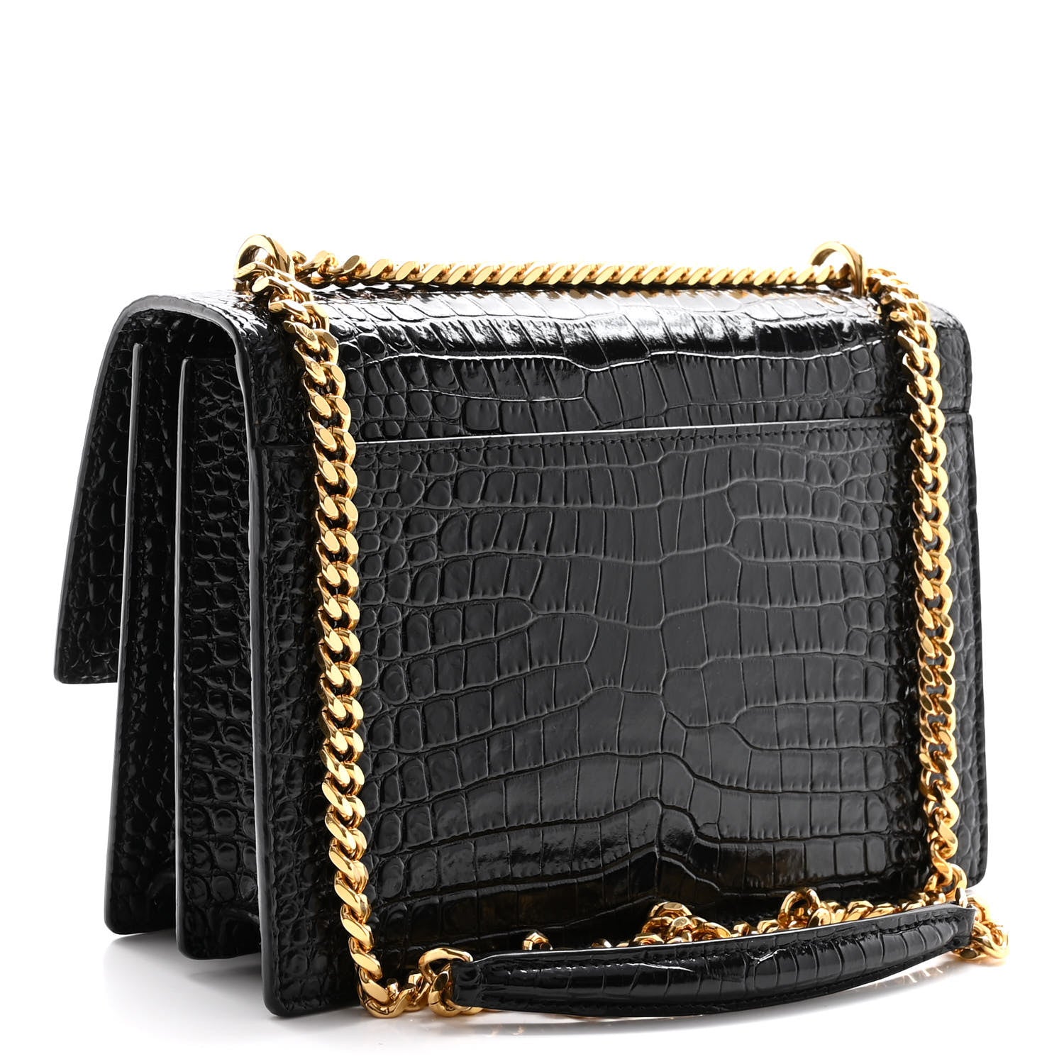 Saint Laurent Calfskin Crocodile Embossed Medium Monogram Sunset Black 3 of 10