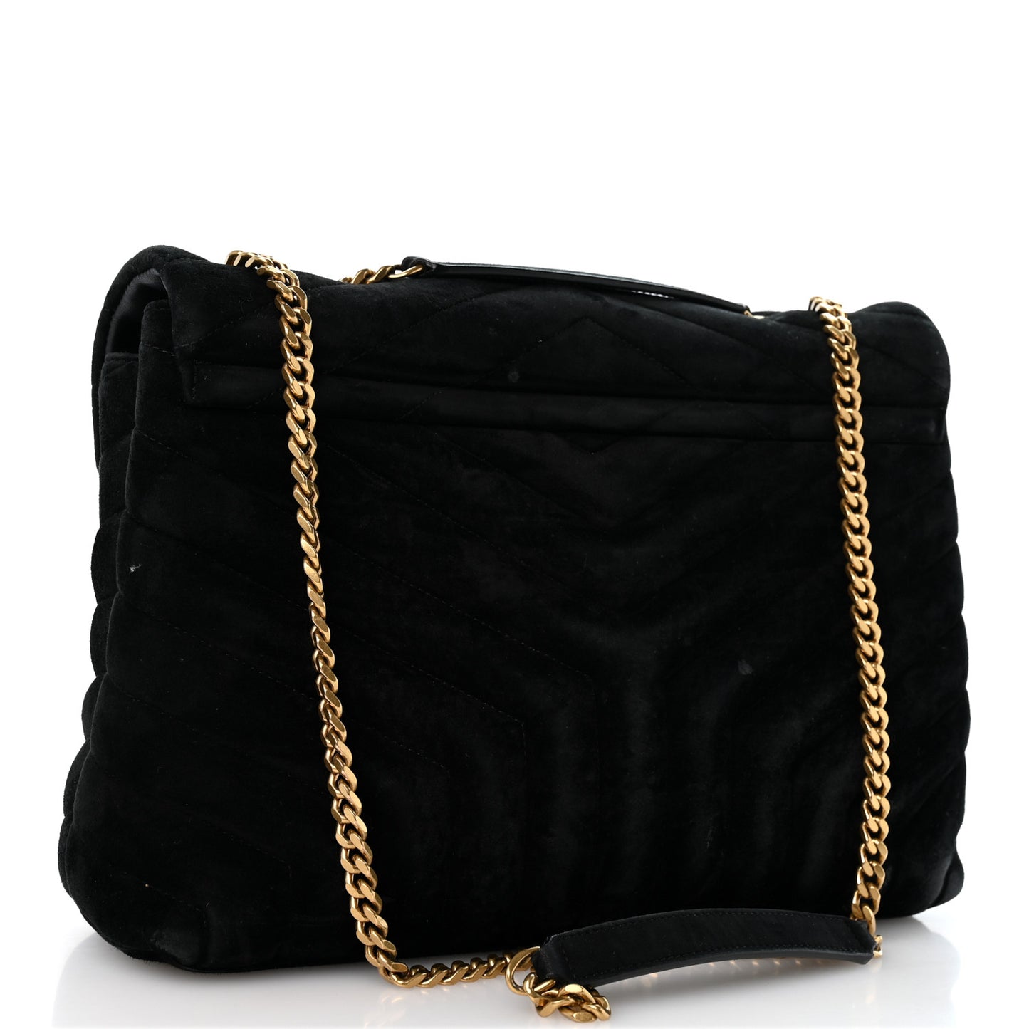 Suede Y Quilted Monogram Medium Loulou Chain Satchel Black