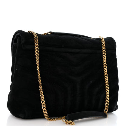 Saint Laurent Suede Y Quilted Monogram Medium Loulou Chain Satchel Black 3 of 13