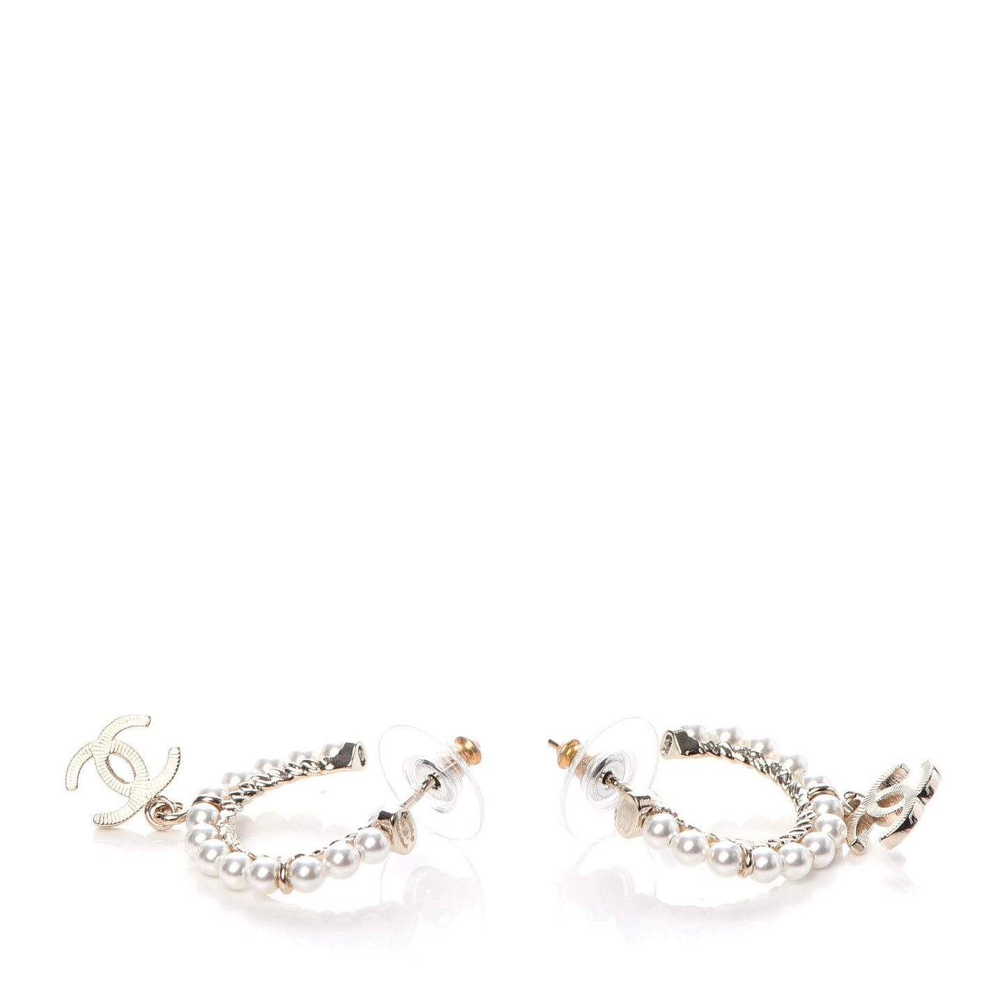 Pearl Charms CC Hoop Earrings Gold