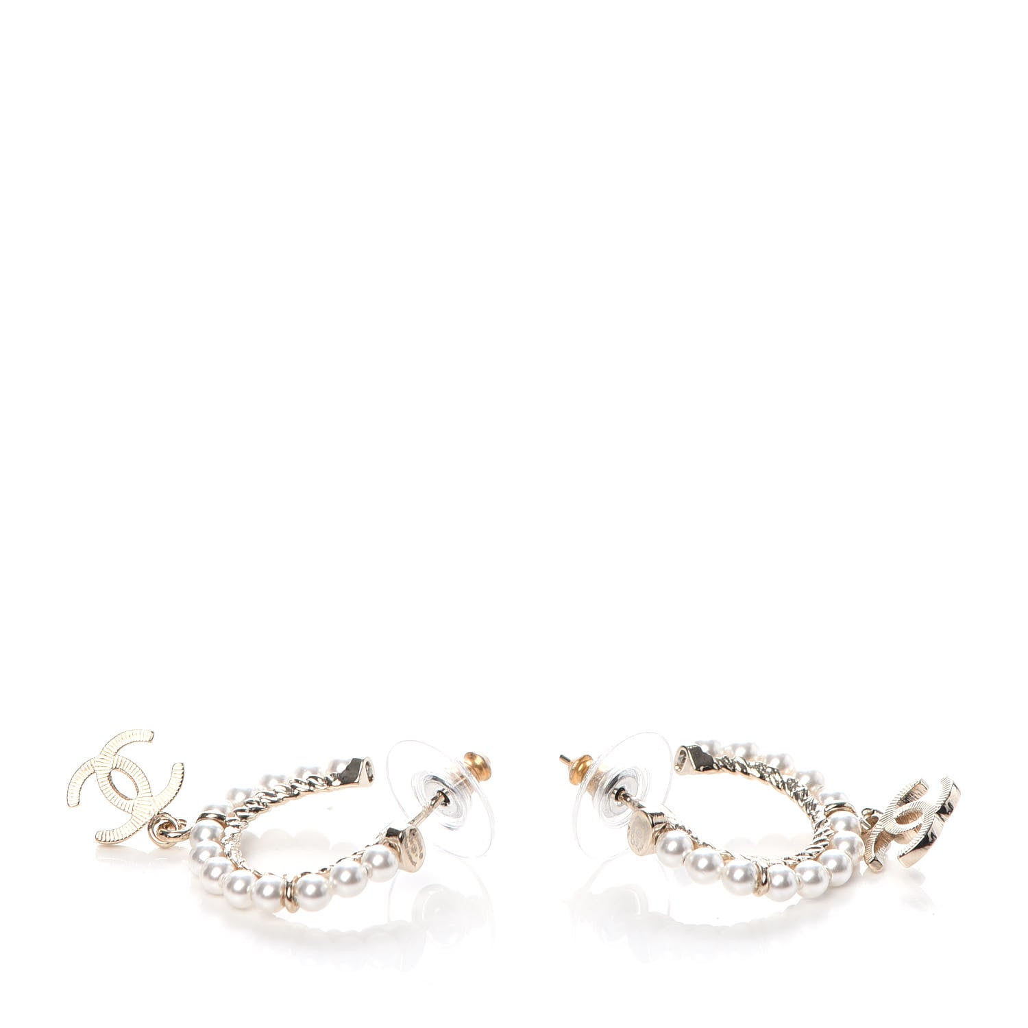 Chanel Pearl Charms CC Hoop Earrings Gold 3 of 4