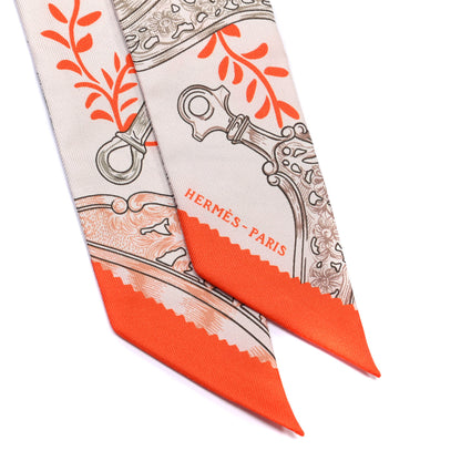 Hermes Silk Etriers Remix Twilly Verveine Orange Kaki 3 of 8