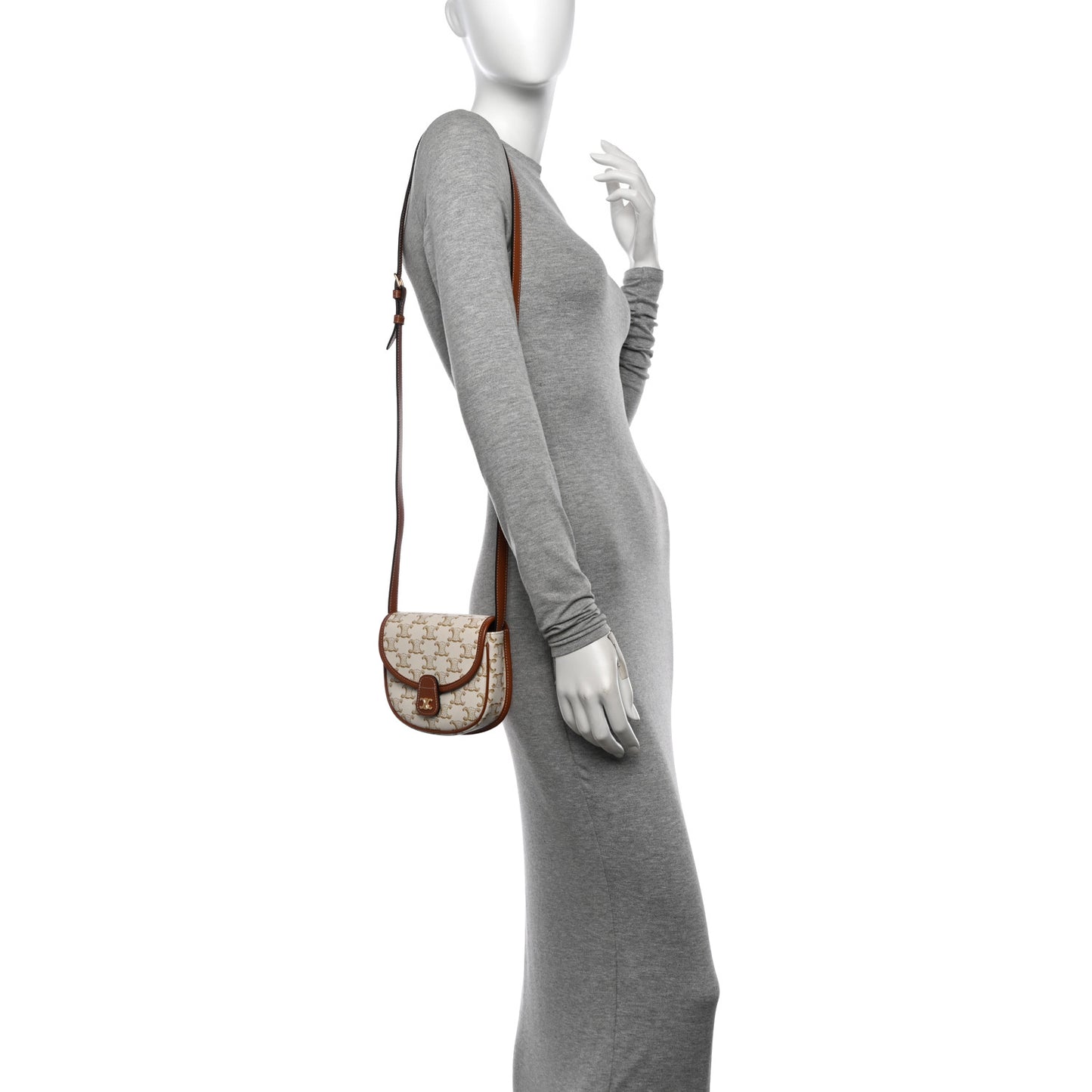 Triomphe Canvas Calfskin Mini Besace Bag White