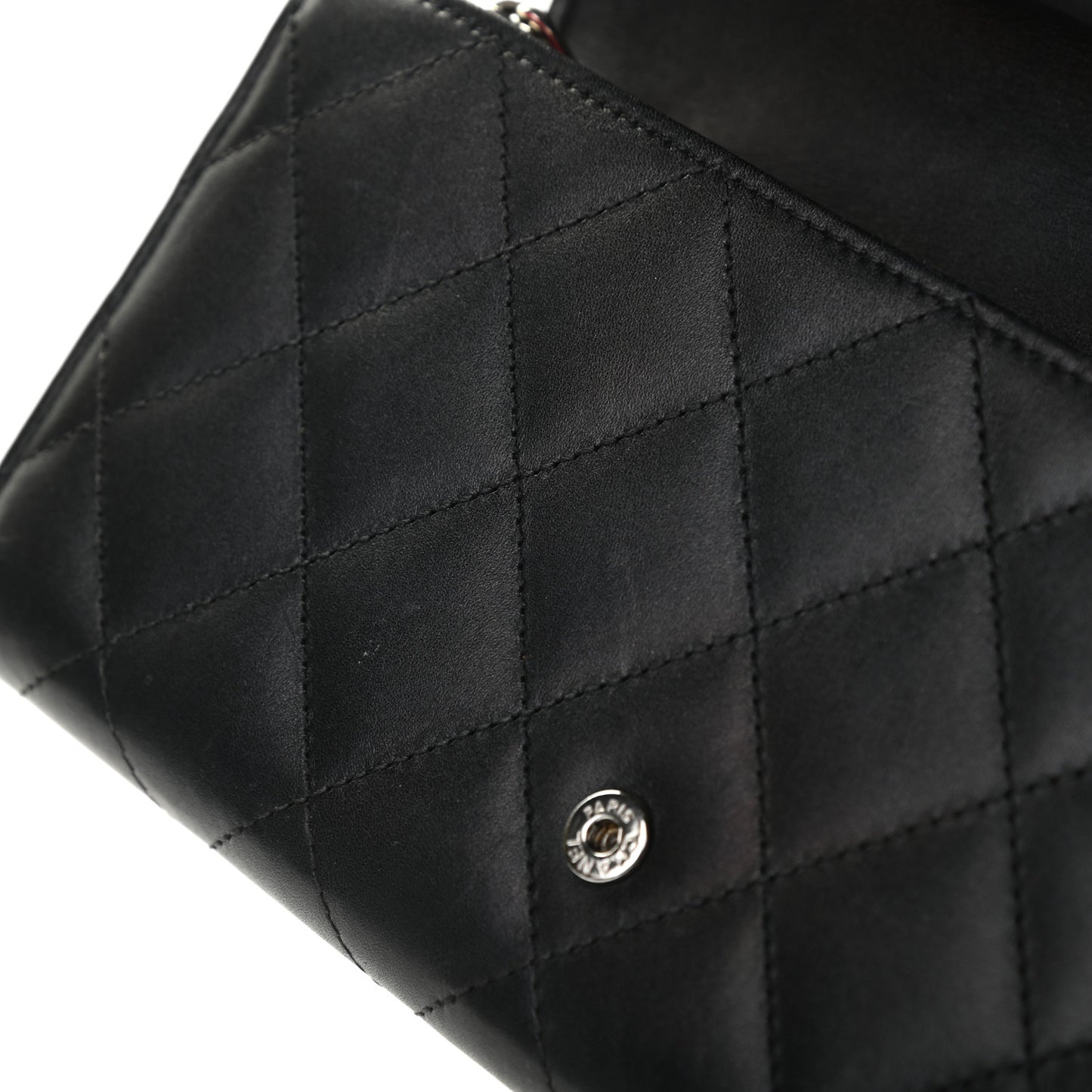 Calfskin Quilted Cambon Tri-Fold Wallet Black