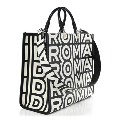Fendi X MARC JACOBS Vitello King Logo Print Medium Fendi Sunshine Shopper Tote Black White 3 of 10