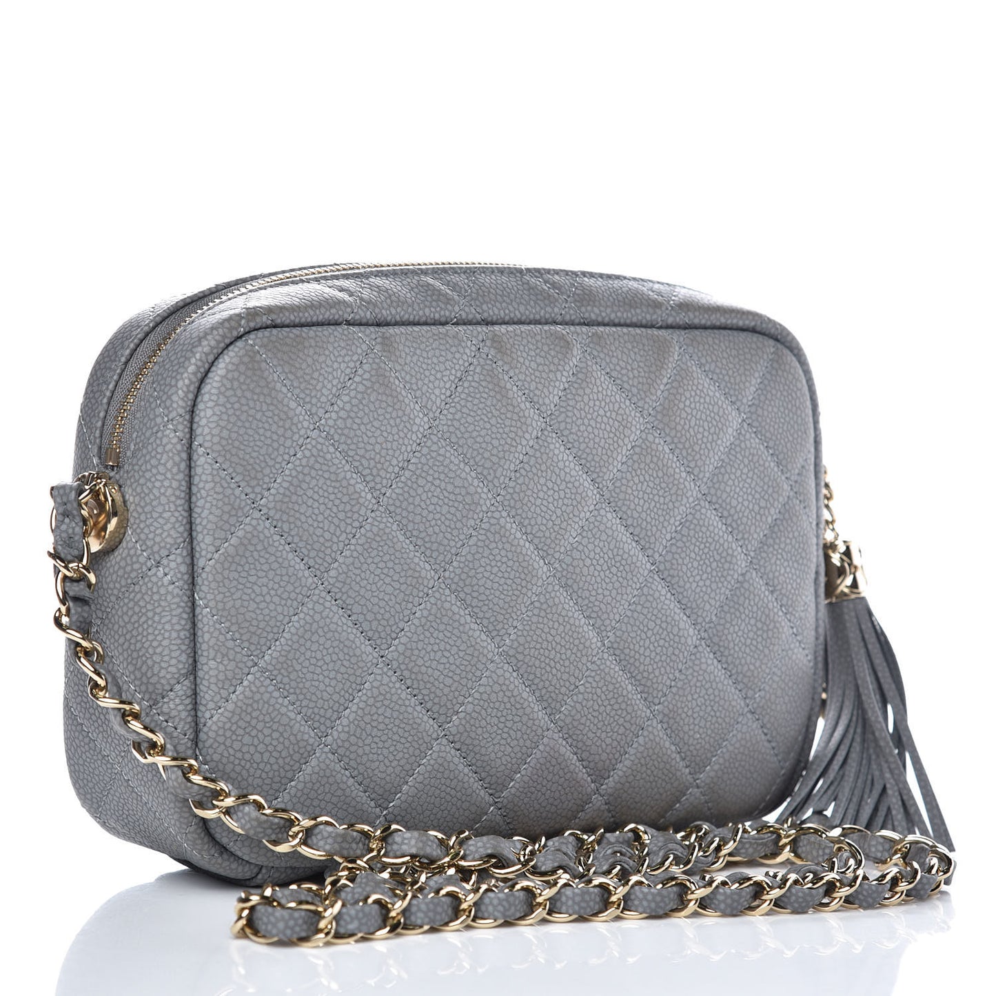 Caviar Quilted Coco Tassel Small Camera Case Grey