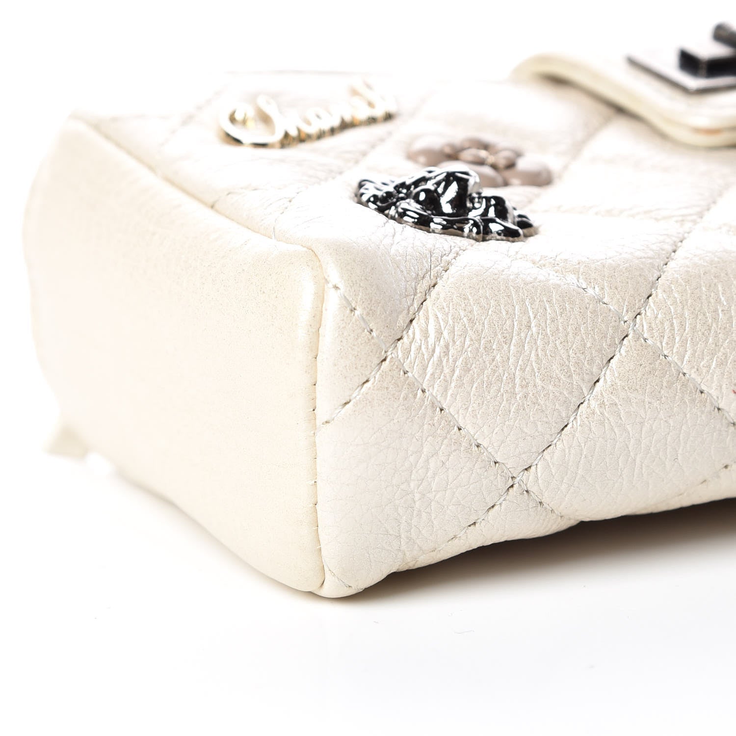 Chanel Metallic Calfskin Quilted Lucky Charms Mini Phone Holder Clutch Ivory 5 of 11