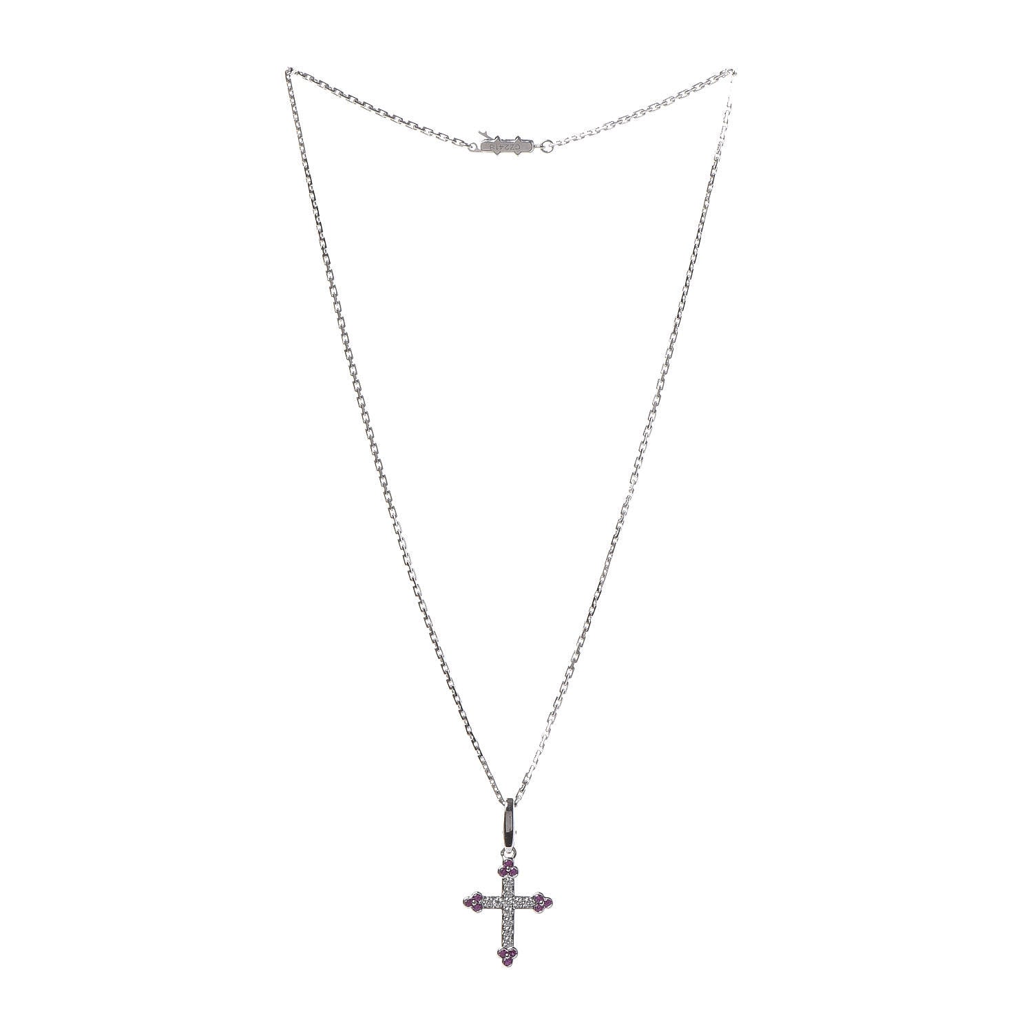 Cartier 18K White Gold Diamond Pink Sapphire Cross Pendant Necklace 3 of 6