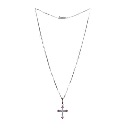 Cartier 18K White Gold Diamond Pink Sapphire Cross Pendant Necklace 3 of 6