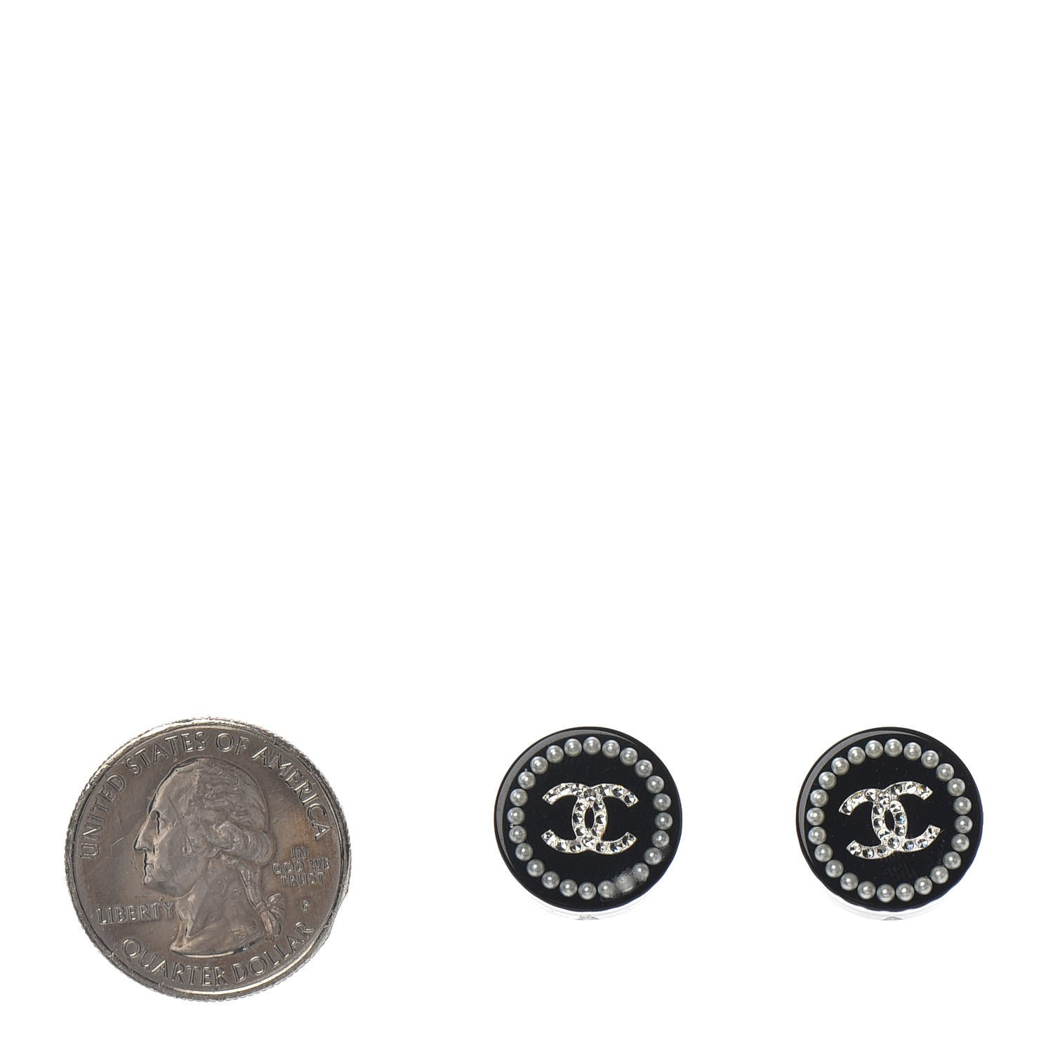 Chanel Resin Pearl Round CC Earrings White Black 2 of 4