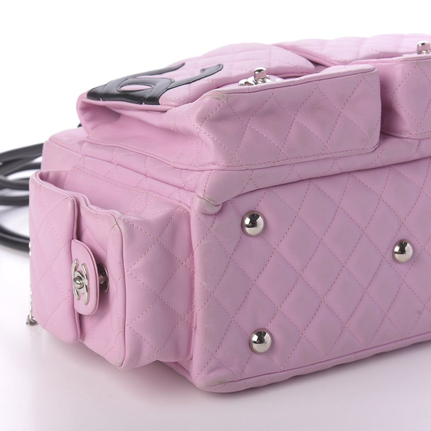 Calfskin Quilted Large Cambon Multipocket Reporter Pink Black