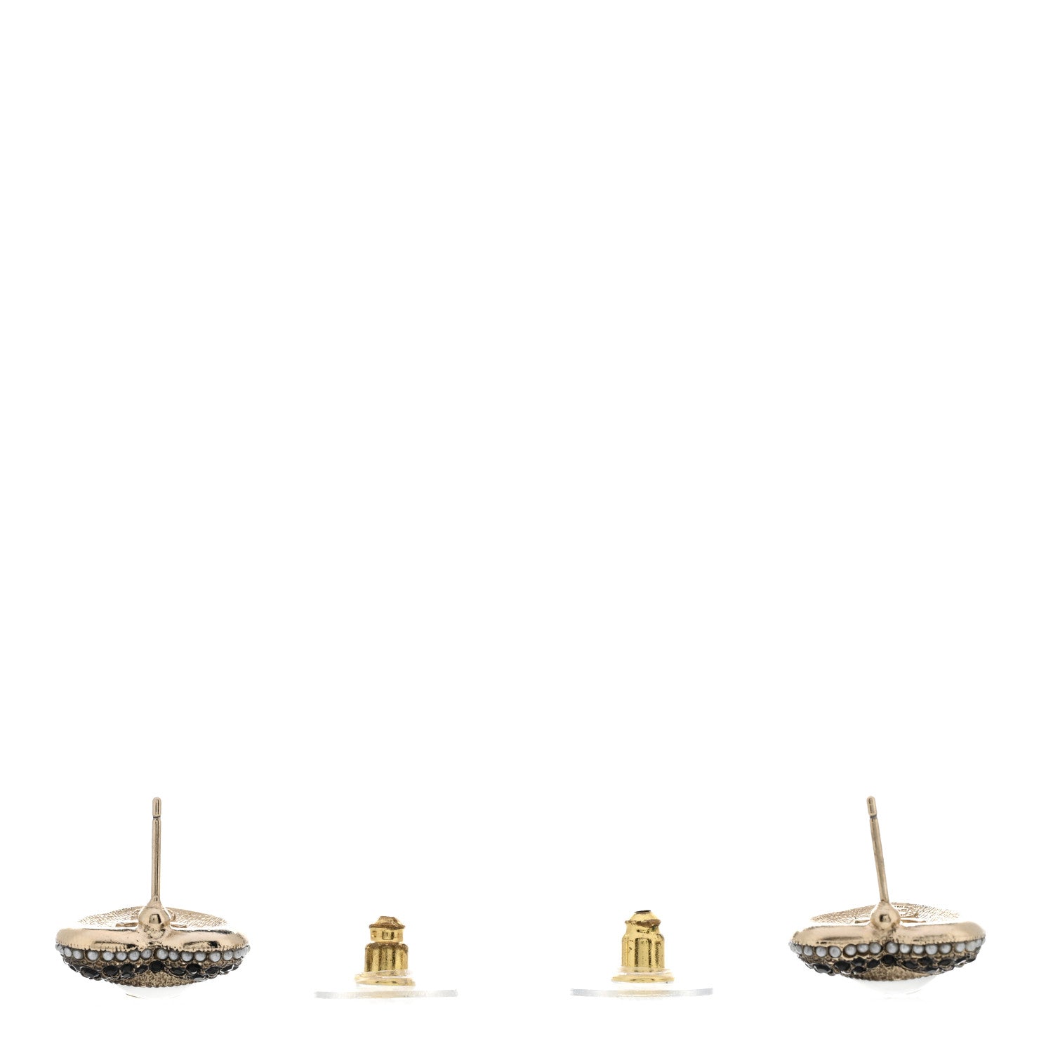 Chanel Pearl Crystal CC Heart Earrings Gold Black 3 of 5