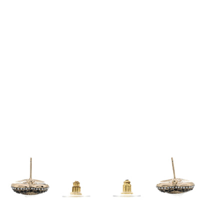 Chanel Pearl Crystal CC Heart Earrings Gold Black 3 of 5