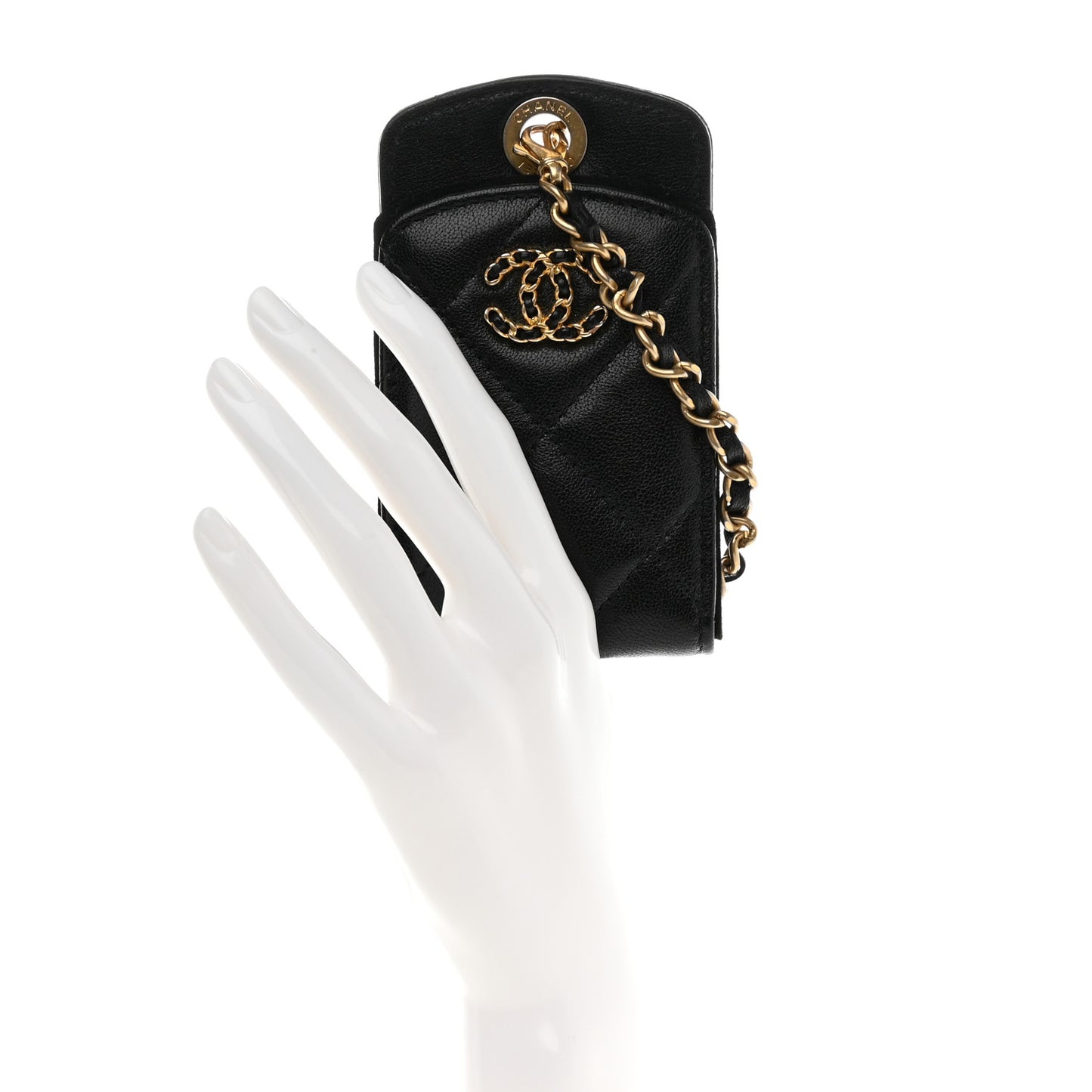 Lambskin Quilted Chanel 19 Luggage Tag Black